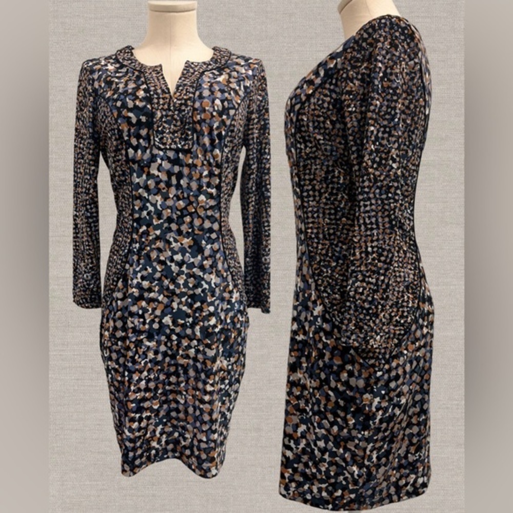 Bcbgmaxazria Body Con Multicolor Panel Long Sleeve Dress